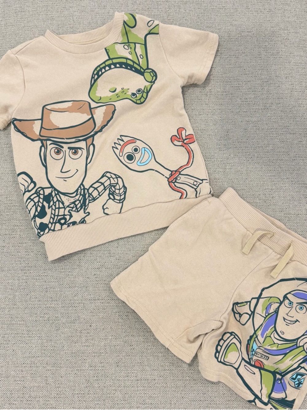 Kids Beige Toy Story Short Set featuring Woody & Buzz
